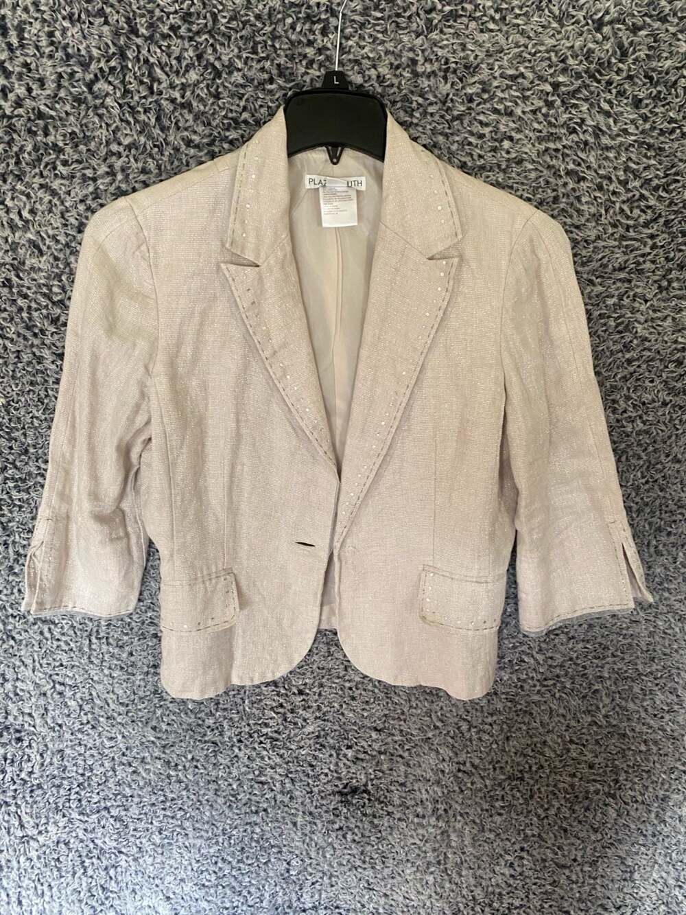 Plaza South Women's Shimmer Sequin Trim 3/4 Sleeve Blazer Size 10